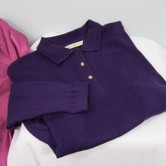 🌟HP🌟 Vintage Long Sleeve Rib Knit Purple Polo - Picture 6 of 7